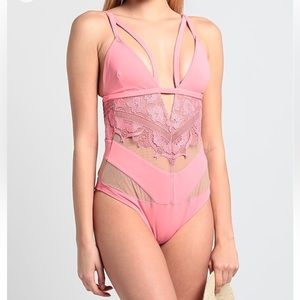 For love and lemons one piece swimsuit lace cut out mesh, pink